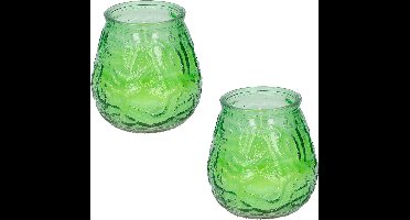 Set van 4x stuks citronella lowboy tuin kaarsen in groen glas - 10 cm - 15 branduren