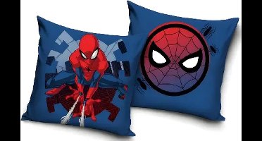 Spiderman - Kussensloop - donkerblauw met web - exclusief vulling