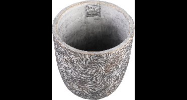 PTMD Leena Grey Cement Round Pot Gold Finish Lines L