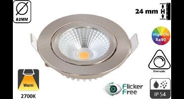 Inbouw LED Spot Staal | 5 Watt | 450 Lumen | 2700K Warm Wit | Kantelbaar | IP44 | Dimbaar | CRI90 | Gatmaat 72mm