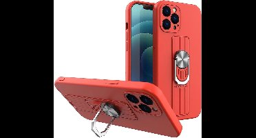 Ring - Case - siliconen hoesje met vingerhouder en standaard voor iPhone - 13 - Pro - rood