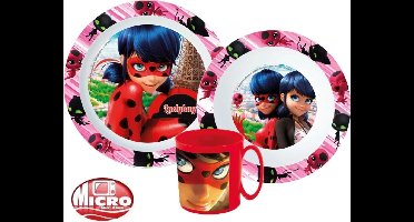 Miraculous Ladybug Ontbijtset - Lunchset - Dinerset Bord, Schaal en Beker 350ml