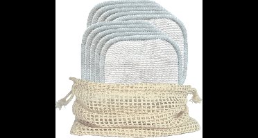 green-goose® Herbruikbare Wattenschijfjes - 10 Stuks - Herbruikbare Make-up removers pads - Stevig 2-laags Hemp - Met Biokatoenen Waszak - Milieuvriendelijk