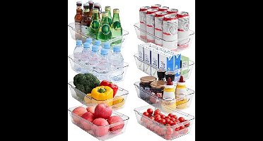 8-delige Koelkast Organizerbakken, Doorzichtige Organizer Bakken voor Koelkastopslag in de Keuken, Bijkeuken, Wasruimte, Badkamer, Food Grade BPA-vrij Veiligheid voor Opslag