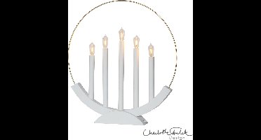 Star Trading LED kandelaar Brace, metaal, wit-goud, hout, 5-vlam, 46cm