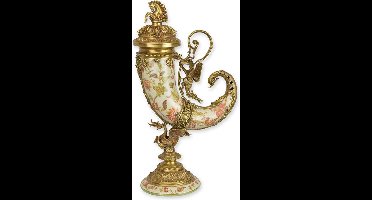 Hoorn - Porselein op bronzen standaard - Hoorn des overvloeds - 52 cm hoog