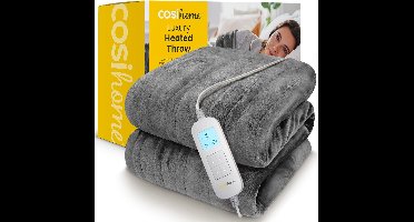 Cosi Home – Luxe Elektrische Deken – 180 x 130 cm Warmtedeken met 10 Warmtestanden, 10-Uurs Timer en Oververhittingsbeveiliging – Machinewasbaar – Grijs