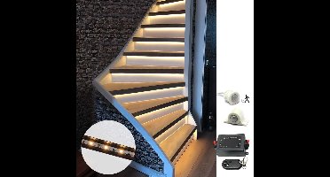 Trapverlichting led bewegingssensor set - Led strips 130 cm met warm wit licht - Set in zwart profiel voor max. 16 treden - Bedienen via dimmer