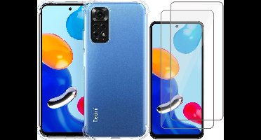 Hoesje geschikt voor Xiaomi Redmi Note 11 / Note 11S - Anti Shock Proof Siliconen Back Cover Case Hoes Transparant - 2x Tempered Glass Screenprotector