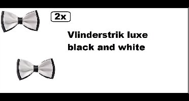 2x Vlinderstrik luxe black and white - Gala hollywood festival thema feest vlinder strik luxe zwart en wit party