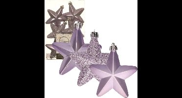 Decoris kersthanger sterren - 6x st - lila paars - 7 cm - kunststof - kerstornamenten - kerstversiering