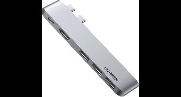 Ugreen - multifunctionele - HUB 2x USB Type C naar USB Type C PD - (Thunderbolt - 3, - 100W, - 4K@60 - Hz, - 10 - Gbps) / HDMI - 4K@30 - Hz / 3x - USB - 3.0 - voor - MacBook - Pro / Luchtgrijs - (6055