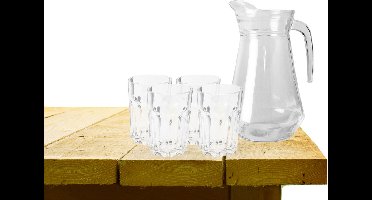 Excellent Houseware water karaf schenkkan glas 1000 ml met 4x drinkglazen 360 ml