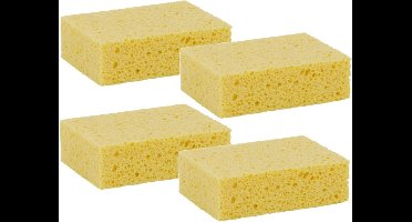 Lifetime Clean Viscose huishoud spons - 4x - geel - 14 x 11 x 3,5 cm - Biologisch afbreekbaar