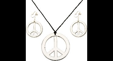 Verkleed sieraden set - Peace teken - Hippie - Flower Power - Sixties - ketting met oorbellen - 60s