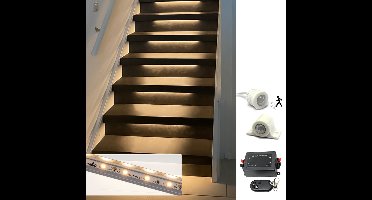 Trapverlichting led bewegingssensor set - Led strips 50 cm met warm wit licht - 2700K - Set in aluminium profiel voor max. 16 treden - Eenvoudig te bedienen via dimmer