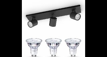 Philips Runner Opbouwspot (Zwart) - Warmwit Licht - Plafondspot met 3 Lichtpunten - GU10 - SceneSwitch - Eenvoudig Dimbaar met Je Klassieke Schakelaar