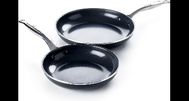 Greenpan Brussels Keramische Koekenpannenset 2-delig - Ø24/28cm – PFAS-vrij – Inductie Koekenpan – Inductie Pannenset – Ovenbestendig tot 220°C – Vaatwasserbestendig – Snelle opwarming – RVS handgrepen – Zwart