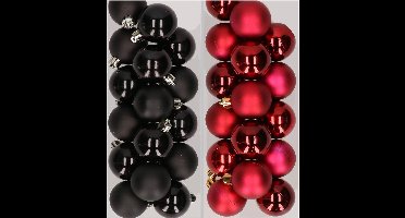 32x stuks kunststof kerstballen mix van zwart en donkerrood 4 cm - Kerstversiering