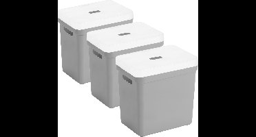 Sunware opbergboxen met deksel - 3x - Sigma Home - kunststof - 25 liter - lichtgrijs - opberg bakken / manden - 35 x 25 x 36 cm