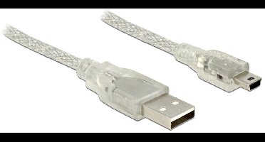 USB Mini B naar USB-A kabel met ferriet kern - USB2.0 - tot 2A / transparant - 3 meter