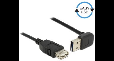 Easy-USB-A haaks (boven/beneden) naar USB-A verlengkabel - USB2.0 - tot 2A / zwart - 0,50 meter