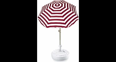 Rood gestreepte lichtgewicht strand/tuin basic parasol van nylon 180 cm + vulbare parasolvoet wit van plastic