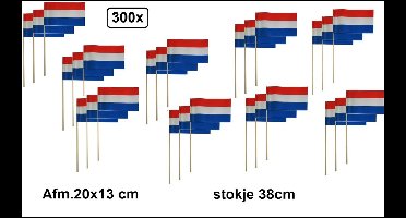 300x Vlaggetjes op stok rood/wit/blauw - Holland EK WK thema feest nederland koningsdag festival uitdeel