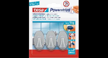 Tesa Powerstrips ovale haken mat chroom small - 6x stuks - Verwijderbare haken - Ophangen