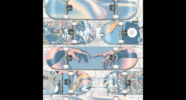 Dutch Wallcoverings - Pop- skateboard grijs/blauw - vliesbehang - 10m x 53cm - M478-01