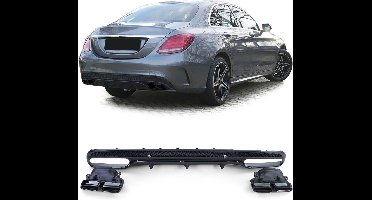 Passend Voor Mercedes C Klasse W205 C63 AMG Look Uitlaten met Sport Diffuser Zwarte Uitlaat Sierstuk
