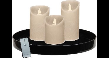 Zwart dienblad - inclusief 3 LED kaarsen taupe beige - met afstandsbediening