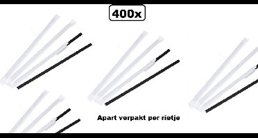 400x BIO Papieren rietjes 6mm x 200mm zwart per stuk verpakt - Rietje milkshake drinken limonade