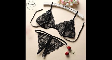 Kanten Lingerie Open kruis Zwart L Sexy Hot Erotische Set Vrouwen Kant Transparante Lingerie Sexy Kostuums Nachtkleding Babydoll Open Cup Beha Lenceria