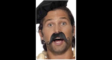 Fransman verkleed nepsnor/plaksnor - Zelfklevend - carnaval snorren - krulsnor - zwart