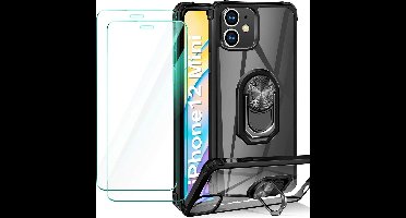 Hoesje Geschikt voor iPhone 12 Mini Hoesje Premium ring houder armor zwart + 2X screenprotector