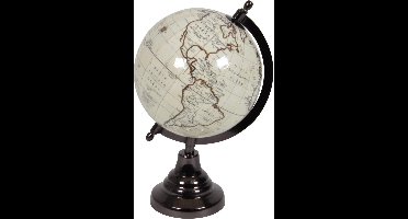 Vintage look wereldbol op houten voet 15 cm - Woondecoratie met antieke uitstraling - Wereldbollen/globes