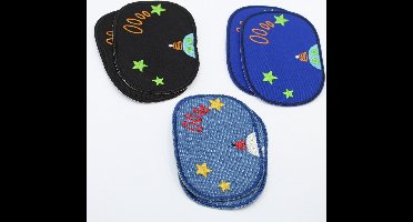 Lot van 3 paar ELLEBOOGSTUKKEN/KNIESTUKKEN, Jeans Maat 7,5x10CM, Opstrijkbaar; Ellebooglappen/Knielappen, Thema RUIMTE/KINDEREN