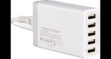 USB Thuislader - 5 poorten 5V - 2.1A  5 Quick Charge Poorten 5V