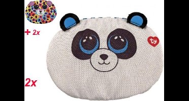 4x Ty Wasbaar Kinder Mondkapjes (2 x Panda Bamboo + 2 x luipaard Giselle)