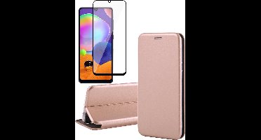Hoesje geschikt voor Samsung A31 en Screenprotector - Book Case Slim Wallet Roségoud + Screen Protector Full