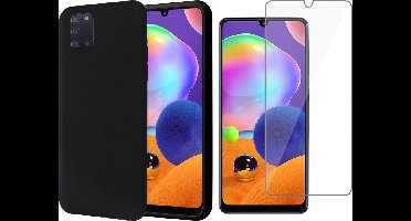 Hoesje geschikt voor Samsung A31 - Siliconen Case Zwart + Screen Protector