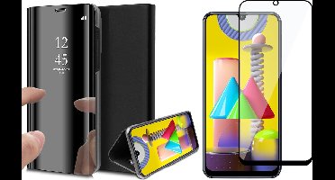 Hoesje geschikt voor Samsung Galaxy M31 - Screen Protector FullGuard - Book Case Spiegel Zwart & Screenprotector