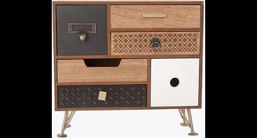 Cosy @ Home Kastje Retro met 6 Lades - Bruin - 30x12x28cm