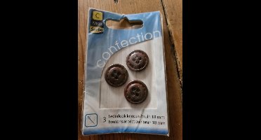 3 Lederlook knopen bruin 18mm Sorbo