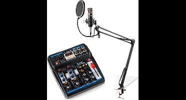 Podcast starterset - Vonyx podcast starterset met CMS400 studiomicrofoon met verstelbare microfoonarm en VMM-P500 USB mixer met Bluetooth - Complete set, plug-and-play!