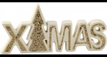 X-MAS decoratief figuur kerst wit en zilver  glitter- 11cm hoog - 23,5 cm br.