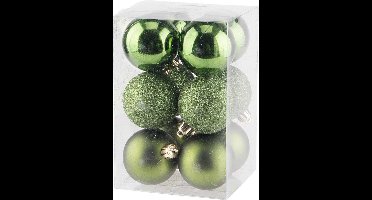 Cosy @ Home Kerstballen - Groen - Kunststof - Ø6cm ( Set van 12 )