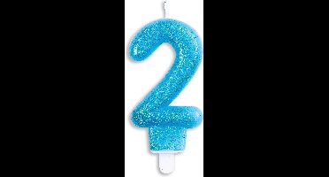Wefiesta Cijferkaars 2 Glitter 7 Cm Wax Blauw