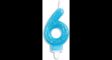 Wefiesta Cijferkaars 6 Glitter 7 Cm Wax Blauw
